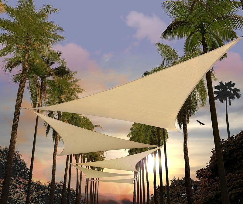 AMGO 8' x 8' x 8' Beige Triangle Sun Shade Sail Outdoor Canopy Awning UPF50+ AGTAPT8, 95% UV Blockage, Water & Air Permeable, Commercial Standard Heavy Duty (We Make Custom Size) - Image 1
